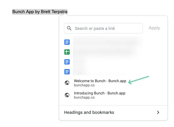 Google Docs link search