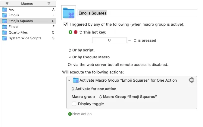 Keyboard Maestro macro for activating emoji macro group